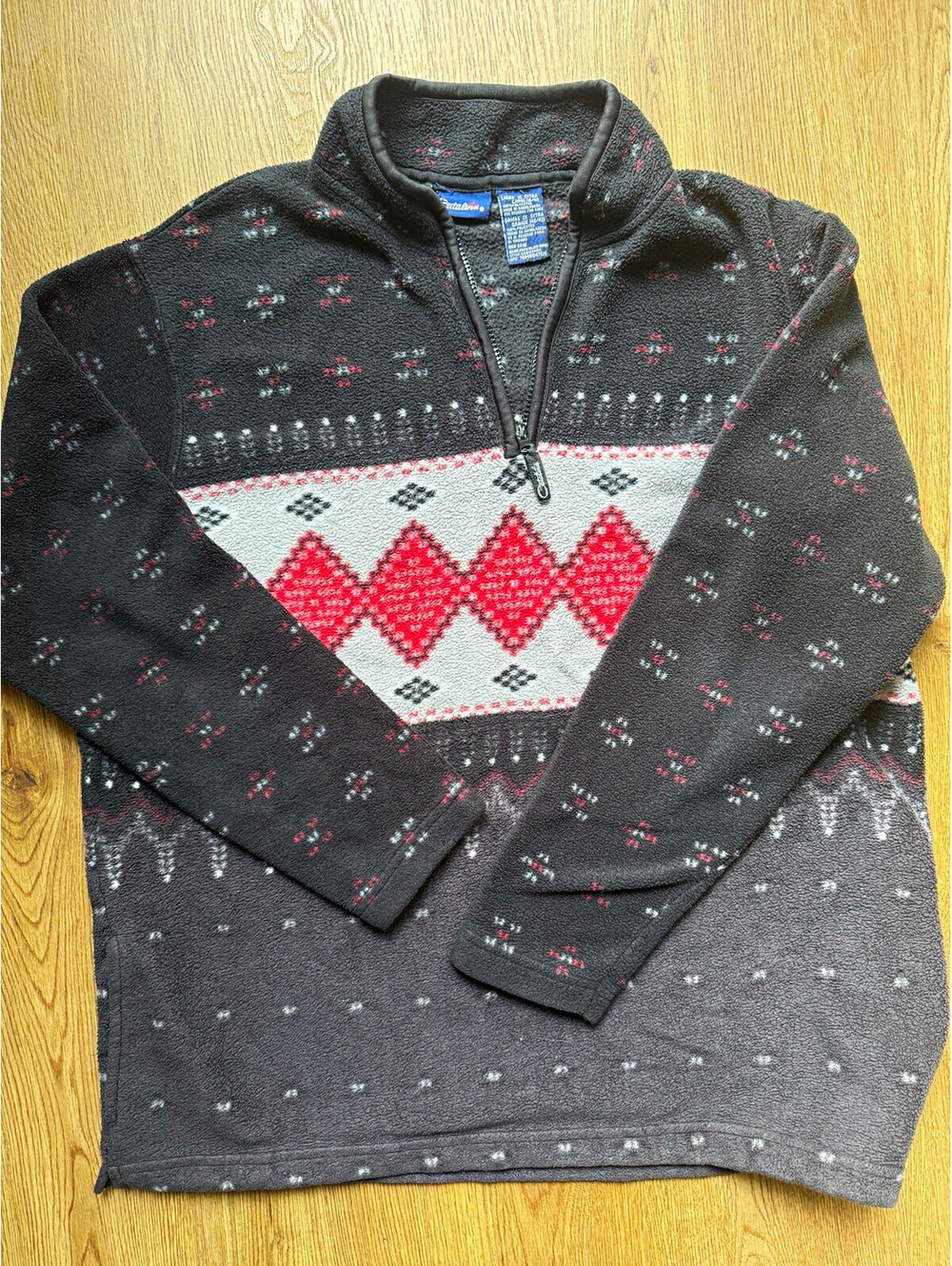 Vintage Catalina Women’s XL Fleece Pullover 1/4 Zip Fair Isle Geometric 90s